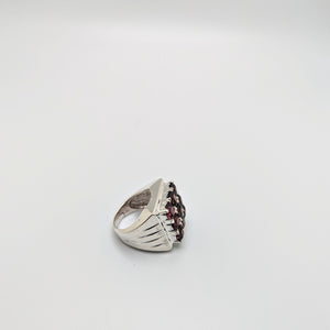 Nine stone Garnet Sterling Silver ring -  Gem cut natural stone