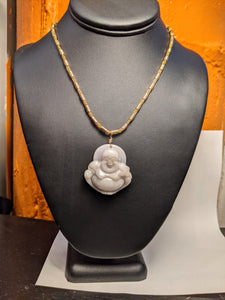 PREMIUM COLLECTION - Jade Happy Buddha pendant -  Gold plated necklace