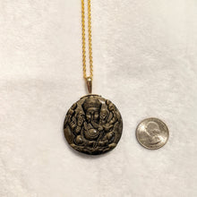 Load image into Gallery viewer, PREMIUM COLLECTION - Gold Sheen Obsidian Ganesh pendant 14k gold loop