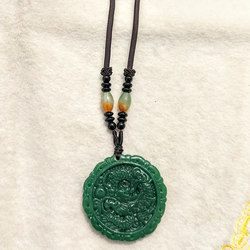 Jade Dragon medallion pendant - green Jade