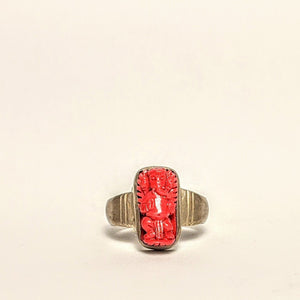 Ganesh - red Coral silver ring