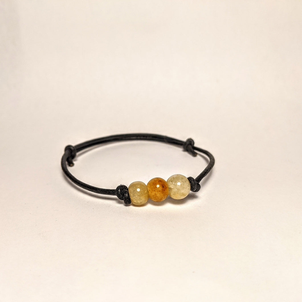 Yellow Jade Bracelet/ leather code bracelet