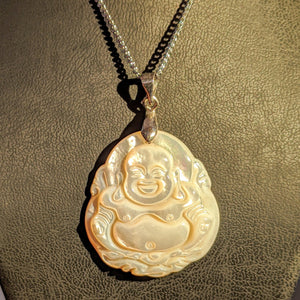 Natural Mother of Pearl Happy Buddha - Pearl necklace pendant