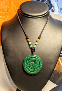 Jade Dragon medallion pendant - green Jade