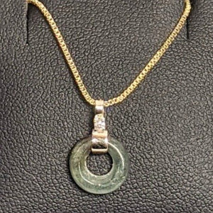 PREMIUM COLLECTION - Jade Wealth Coin 14k yellow gold & diamond pendant
