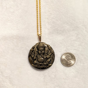 PREMIUM COLLECTION - Gold Sheen Obsidian Ganesh pendant 14k gold loop
