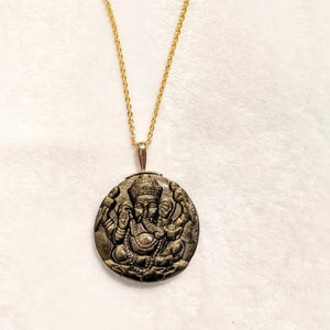 PREMIUM COLLECTION - Gold Sheen Obsidian Ganesh pendant 14k gold loop